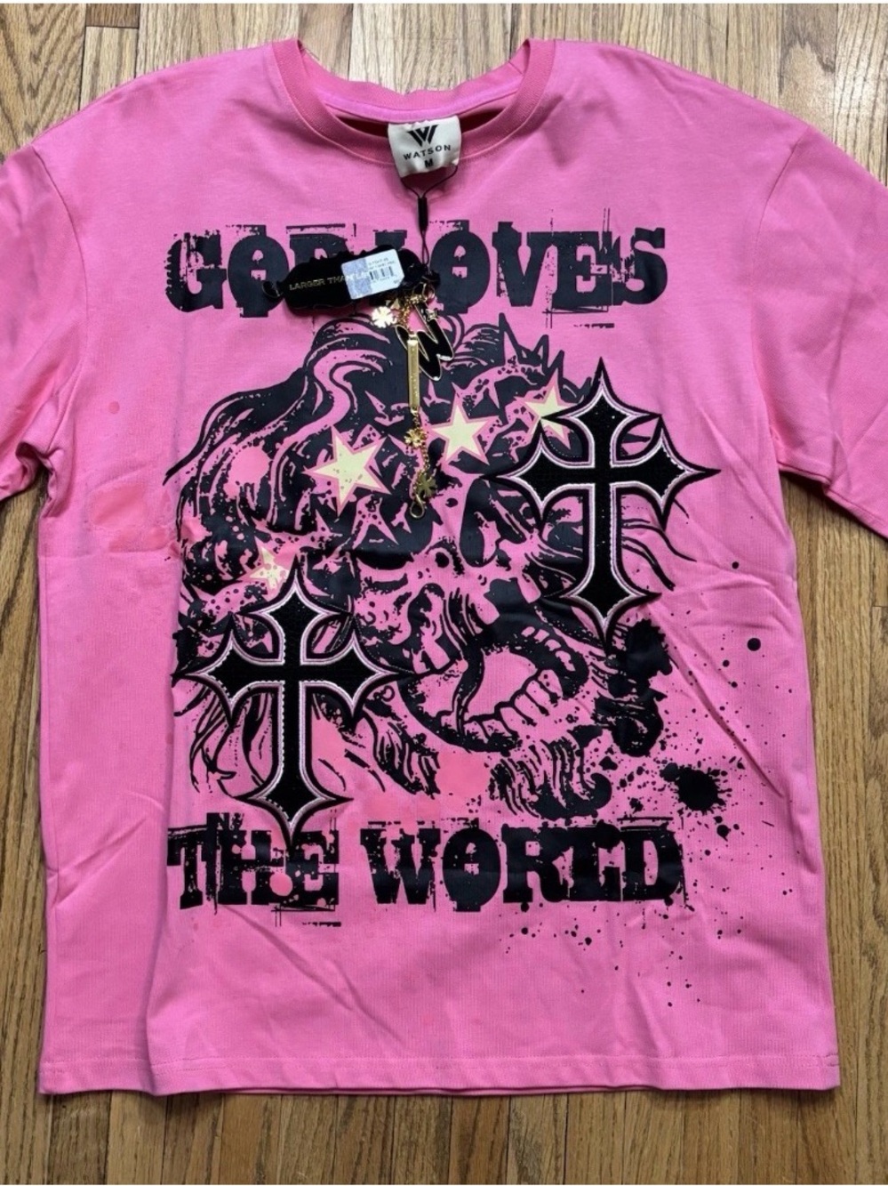 Watson Pink Graphic Mens M Tee - 'God Loves The World'